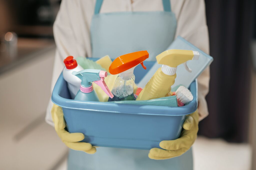 housewife-young-smiling-woman-with-basin-with-cleansing-appliances